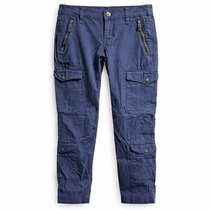 RALPH LAUREN SPORT Cargo Pant Sz 4 Navy Blue Stretch Utility Pocket Y2K Gorpcore